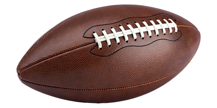 Capture the thrill of the game with this classic brown American football, perfect for sports promotions and energetic designs. - Powered by Adobe