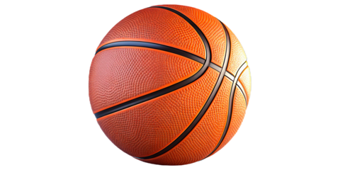 Vibrant orange basketball with textured surface and classic black lines, perfect for sports promotions and athletic branding