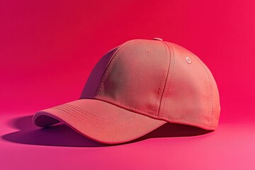 A vibrant pink baseball cap angled on a vibrant pink background.