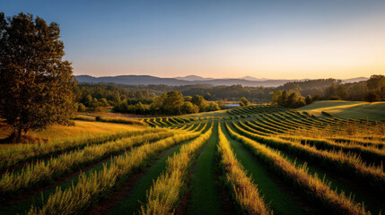 Summer landscape. Beautiful summer mountain panorama. Natural background USA. Green mountains and layers of hills. Election day in USA. America day. Festive mood on President's day