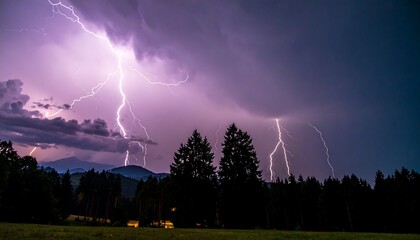 Dramatic lightning storm over mountains