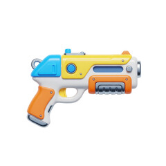 Colorful Toy Blaster Gun On A Transparent Background In Cartoon Style. 3D Rendering