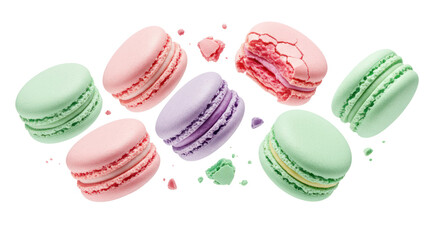 Obraz premium Floating Colorful Macarons On A Transparent Background Showcasing Delicate Texture