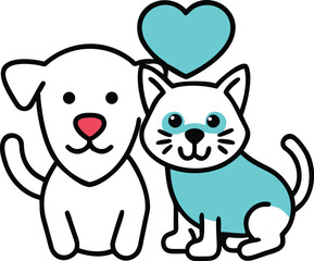 Cute Dog and Cat Friends Under a Heart