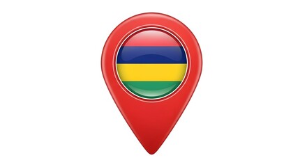 Vibrant Mauritian Flag within Shiny Red GPS Pin Icon on White Background