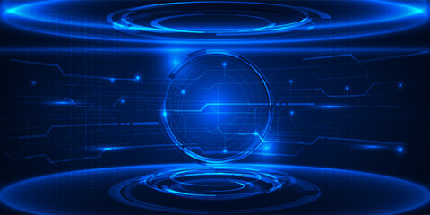 Abstract futuristic digital technology background with digital circle and circuit and hi tech stage.Vector illustrations.