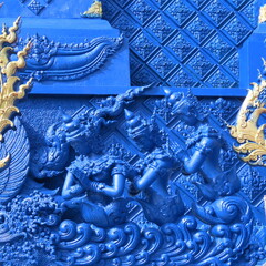 Wat Rong Suea Ten,Ornate architecture, Buddha and figures in the Blue Temple in Chiang Rai, Thailand, Asia