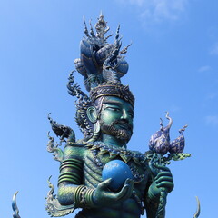 Wat Rong Suea Ten,Ornate architecture, Buddha and figures in the Blue Temple in Chiang Rai, Thailand, Asia