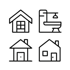 Real estate line icons, such as house, kitchen, bedroom, bathroom and more. Editable stroke 