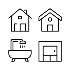 Real estate line icons, such as house, kitchen, bedroom, bathroom and more. Editable stroke.