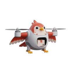 Naklejka premium Cute Cartoon Bird Drone Concept Delivering Packages In A Transparent Background Environment