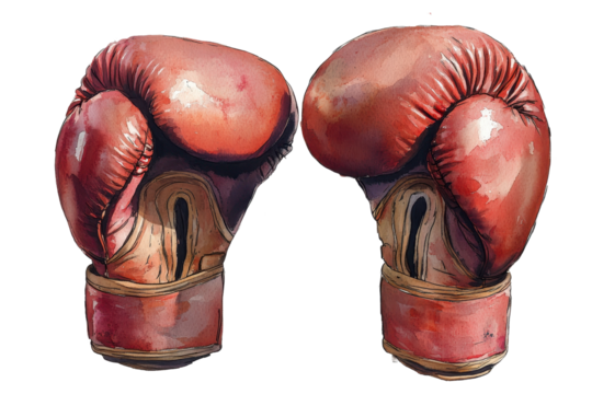 Hand drawn pair of boxing gloves isolated on a transparent background for sports-themed design and illustrations
