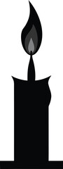 Black silhouette of a lit candle isolated on white background silhouette