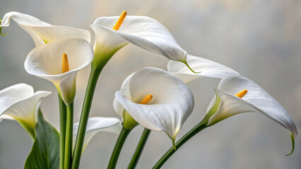Calla lilies with white tips and yellow centers macro