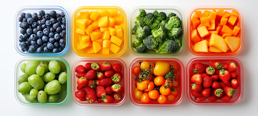 Colorful Fruit and Vegetable Meal Prep Containers for Healthy Eating and Organized Food Storage