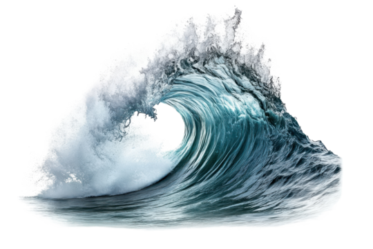 Ocean water surface waves isolated in white background showcasing the dynamic movement and power of nature during bright daylight hours