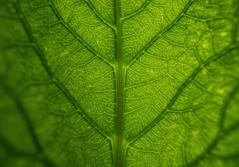 Obraz premium Closeup of a green leaf vein pattern