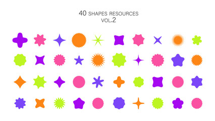 Vol.2 - 40 Vibrant Abstract Vector Shapes in Neon Colours - Includes stars, bursts, blobs, and geometric forms, perfect for modern design, backgrounds, and creative graphic projects.