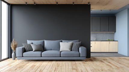 Modern living area with a muted color scheme
