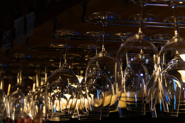 wine glass hanging in the bar