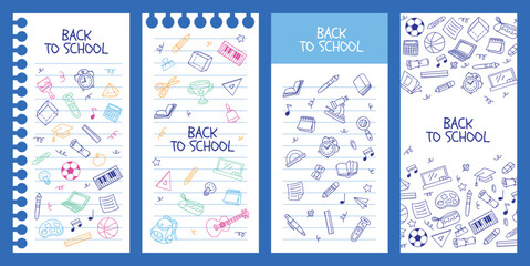 Set of hand drawn school and education doodle banner template vector background