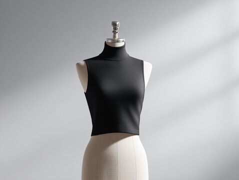 Sleeveless crop top mockup on torso mannequin in studio