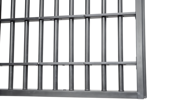 Metal prison bars on white background isolated on a transparent background grey security