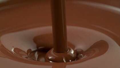 Molten Chocolate Cascade: A smooth, dark chocolate river flows gracefully, showcasing the irresistible texture and rich color in this close-up shot, perfect for culinary and dessert concepts.