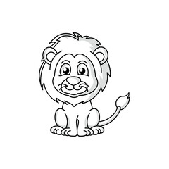 A cute and friendly baby lion cartoon. This black and white vector illustration is perfect for children's books, coloring pages, mascots, or safari-themed designs.