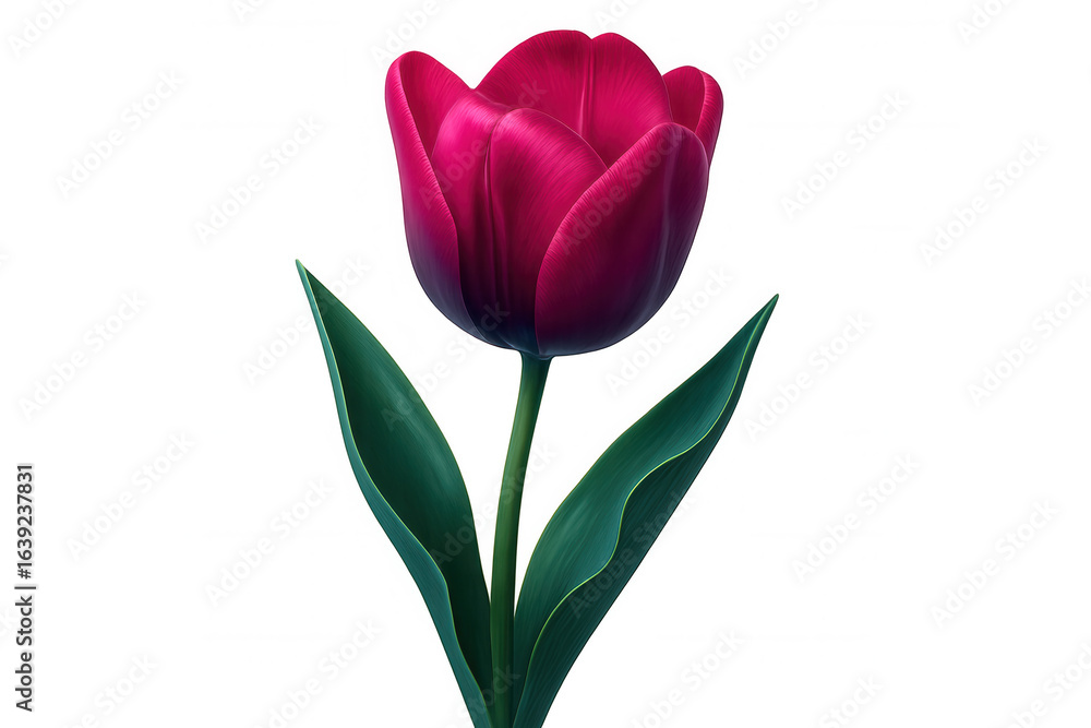 Aufkleber realistic 3d rendering of a single pink tulip with green leaves, isolated on a transparent backgroun