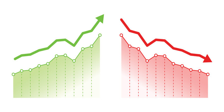Set of Green arrow up and red down arrow. Finance profit  and loss graph symbol.