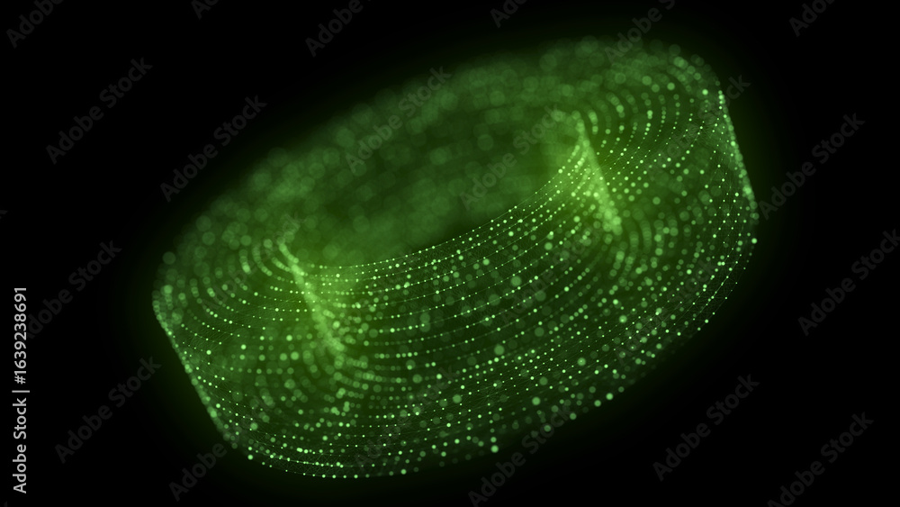 Poster technology green torus with connecting dots and lines. digital abstract network structure. 3d render