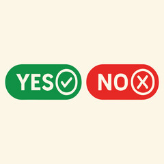 Yes and No Button Set, Decision Icons with Tick and Cross for App, Website, and UI. Transparent PNG and Vector Illustration