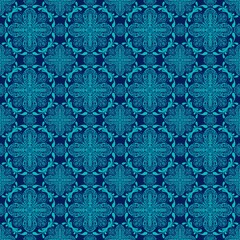 seamless floral pattern,blue curves and painted to create flowers shape,leaves with blue background in geometric patterns to as sarong,tile,printed fabric,batik,fabric,tablecloth patterns.