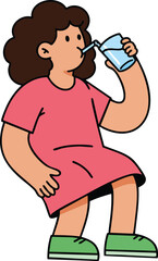 Child drinking water healthy hydration illustration with green shoes and red dress vector image 