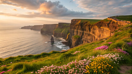 capturing the Cliffs of Moher in Ireland during sunset