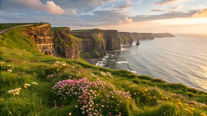 capturing the Cliffs of Moher in Ireland during sunset