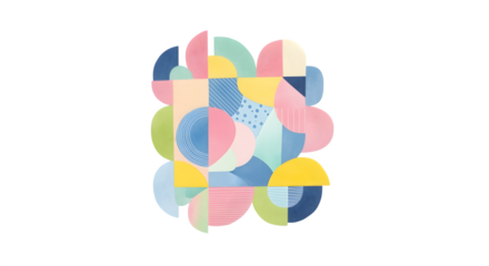 Abstract shape collage with pastel tones, isolated on white background