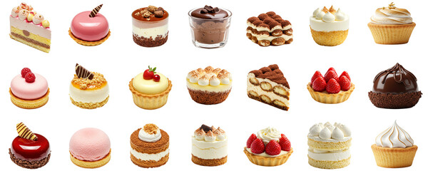 A large and diverse collection of various mini pastries, tarts, and cakes. This colorful patisserie assortment is perfect for a dessert buffet, party, or celebration.