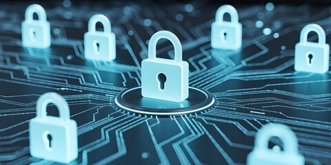 Digital Security Concept with Padlocks on a Circuit Board Background Representing Data Protection Cybersecurity and Secure Online Transactions in a Technological Environment