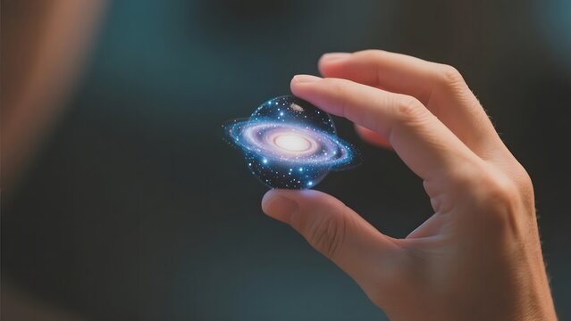 Hand holding a miniature galaxy, showcasing cosmic art in a tangible form.