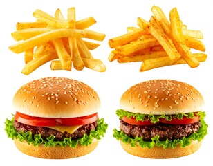 French fries and hamburgers