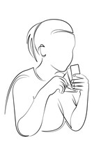 One continuous line drawing on white isolated background. Minimalism linear illustration. playing, person, female, girl, card, child, fun, holding, woman, adult