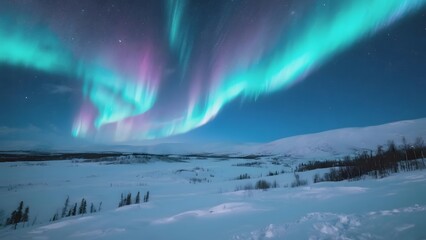 Aurora Borealis Illuminating a Snowy Landscape