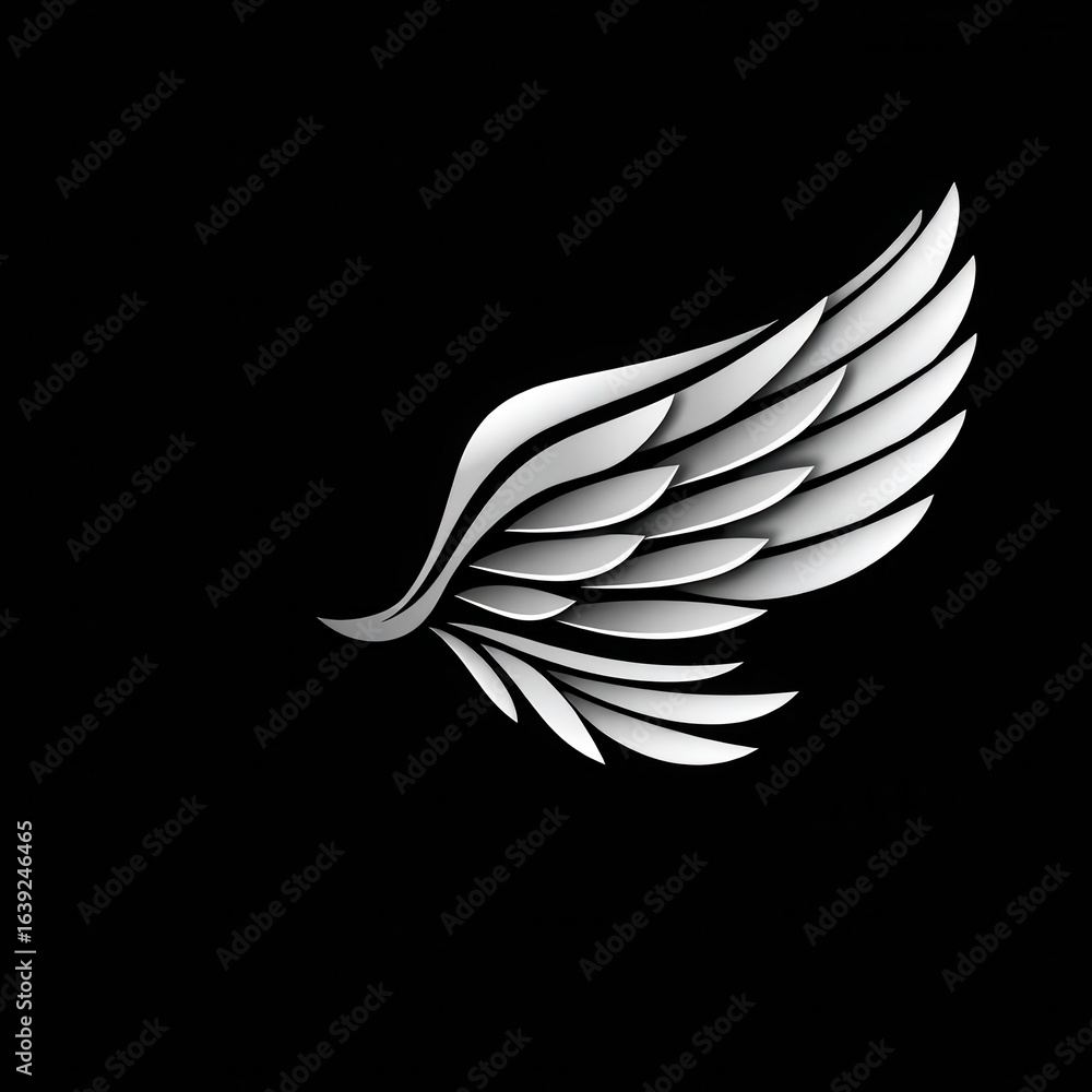 Poster a striking vector rendering of a wing, showcasing elegant design and ethereal quality on black backd