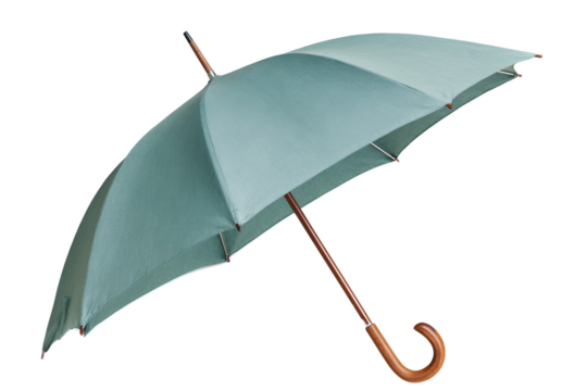 Green umbrella with a wooden handle
