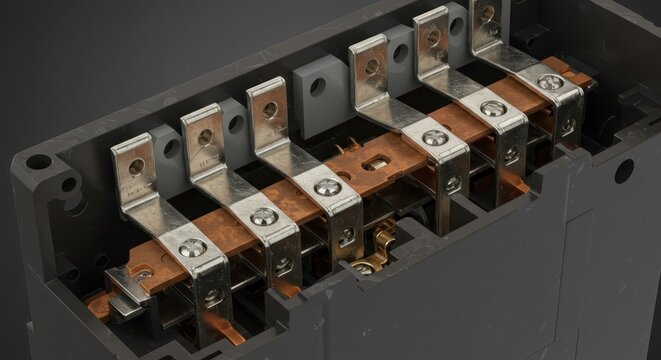 Closeup of a multipole circuit breaker busbar assembly