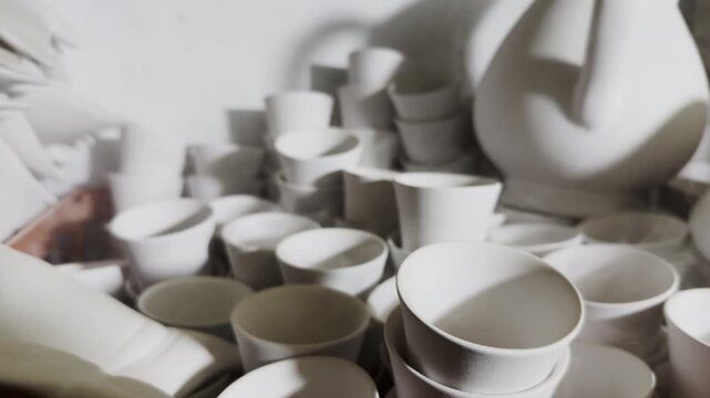 Unpainted Cups  in the Ceramics Workshop