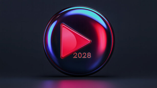 Purple red neon ring around a futuristic future media round play