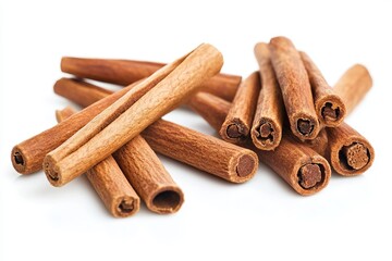 Cinnamon sticks on white background